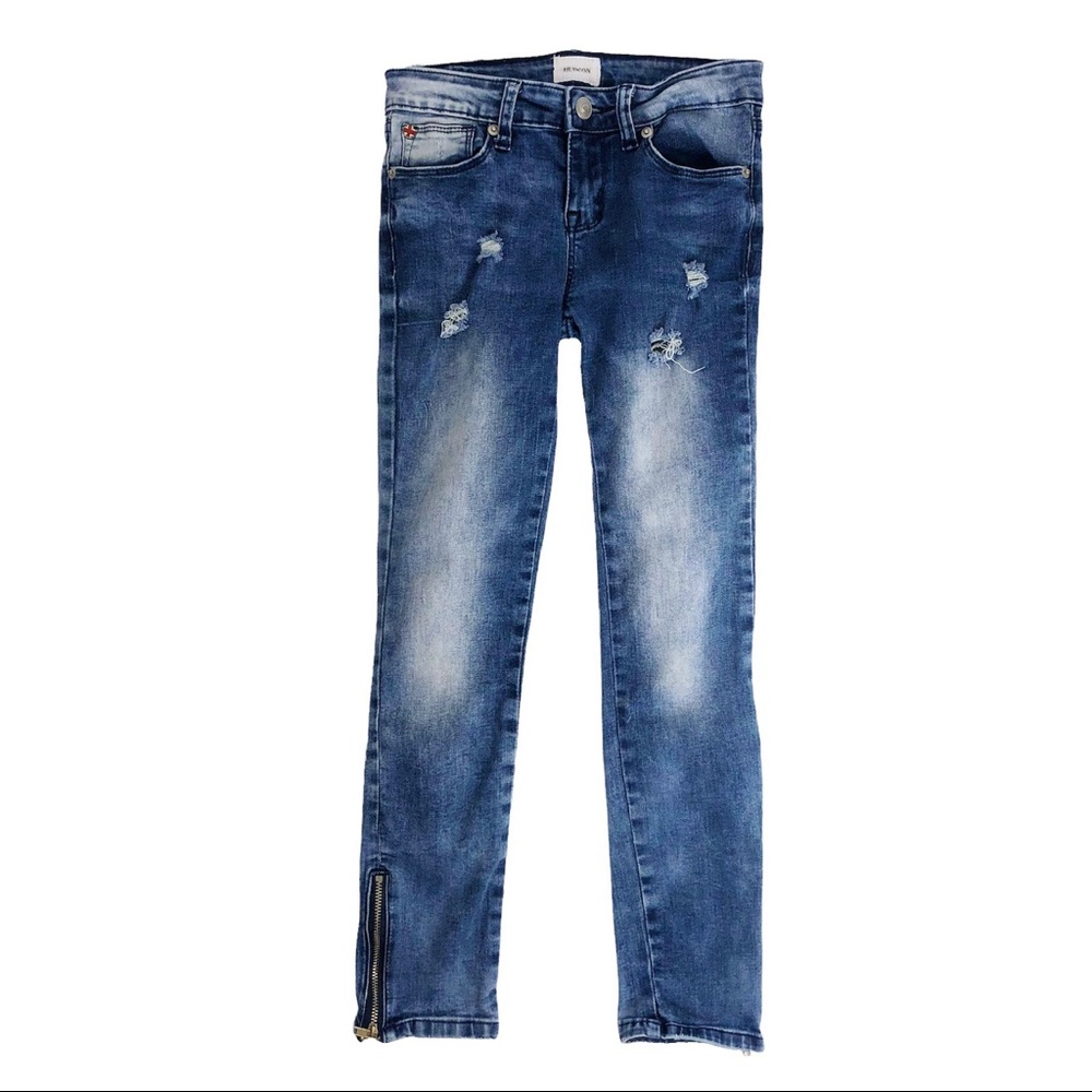 Hudson Skinny Zip Ankle Distressed Bleached Denim Jeans Girls Size 12